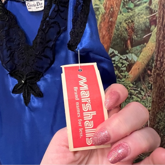 Vintage Christian Dior Cami NWT deadstock blue black lace floral flower XS - Picture 9 of 13